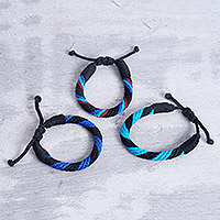 Handwoven bracelets, 'Ocean Krobo' (set of 3) - Handwoven Adjustable Blue Bracelets from Ghana (Set of 3)