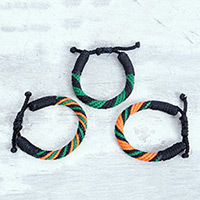 Handwoven bracelets, 'Summer Krobo' (set of 3) - Adjustable Blue and Orange Bracelets from Ghana (Set of 3)
