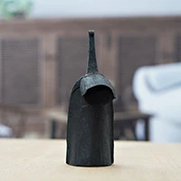 Steel and wood gankogui percussion instrument, 'Timeless Tunes' (large) - Traditional Large-Sized Steel Gankogui Percussion Instrument