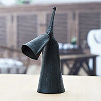 Steel and wood gankogui percussion instrument, 'Timeless Tunes' (medium) - Folk Art Medium-Sized Steel Gankogui Percussion Instrument