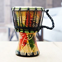 Leather and wood mini drum, 'One Musical Love' - Traditional Leather and Tweneboa Wood Mini Drum from Ghana