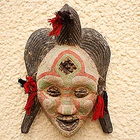 Congolese wood Africa mask, 'River Goddess' - Hand Beaded Congo Zaire Wood Mask