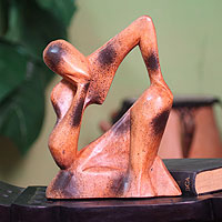 Wood sculpture, 'I Am Thinking' - Hand Carved Wood Sculpture