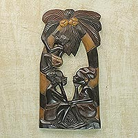 Wood wall adornment, 'Thinking Together' - Wood wall adornment