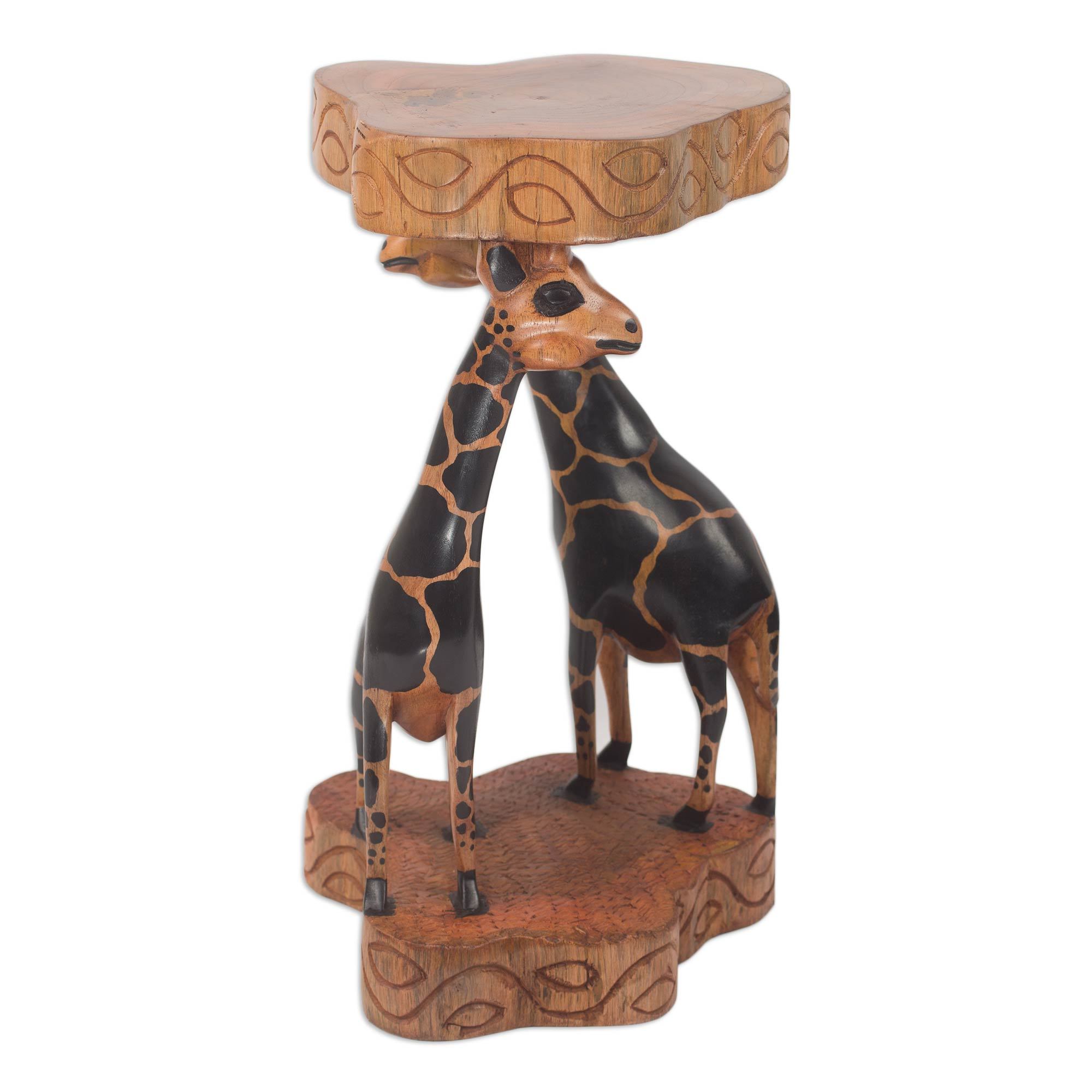 Wood accent table African Giraffes NOVICA