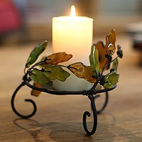 Iron and recycled glass candleholders,