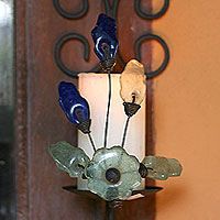 Iron and recycled glass wall candleholder Ivy Revival Ghana