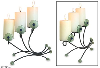 Iron and recycled glass candleholder, Natural Flowers