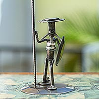Auto part statuette, 'Quixote in Love' - Unique Recycled Metal and Aut Parts Sculpture Mexico
