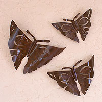 Iron wall adornments Aztec Butterflies set of 3 Mexico