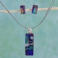 Dichroic art glass jewelry set,