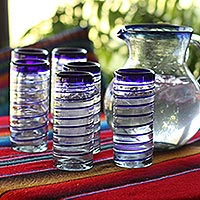 Drinking glasses Cobalt Spiral set of 6 Mexico