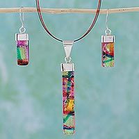 Dichroic art glass jewelry set,