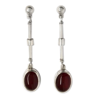 Carnelian dangle earrings, 'Frozen Embers' - Carnelian dangle earrings