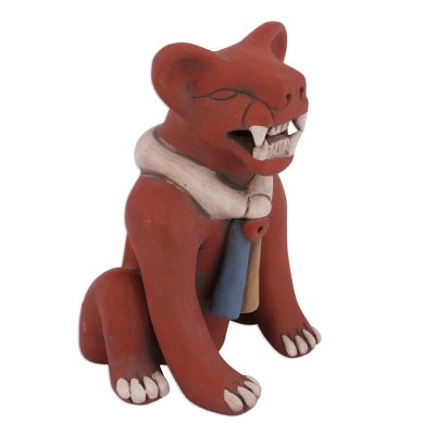 Handcrafted Ceramic Wild Cat Sculpture from Mexico