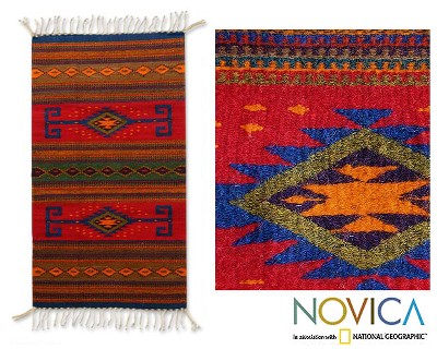 Zapotec wool rug, Blue Sun (2x3.5)