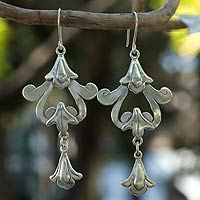 Sterling silver dangle earrings, 'Colonial Chimes' - Ornate Handcrafted Sterling Silver Dangle Earrings