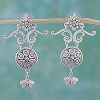 Sterling silver dangle earrings, 'Hearts and Flowers' - Romantic Sterling Silver Dangle Earrings
