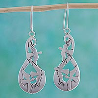 Sterling silver dangle earrings, 'Message of Peace' - Collectible Sterling Silver Bird Earrings