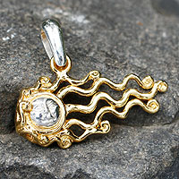 Gold plated sterling silver pendant Swept Away Sun Mexico