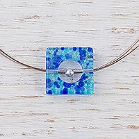 Dichroic art glass pendant necklace Blue Rhapsody Mexico