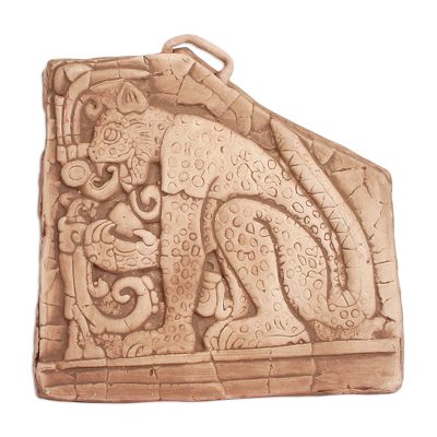 Mexico Archaeology Handcrafted Ceramic Wild Cat Plaque