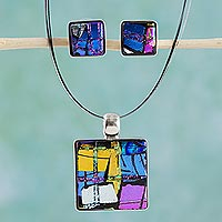 Dichroic glass jewelry set Jigsaw Mexico