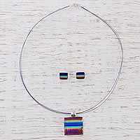 Dichroic glass jewelry set Summer Rainbow Mexico
