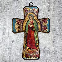 Decoupage cross Virgin Morenita Guadalupe Mexico