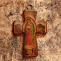 Decoupage cross Virgin of Guadalupe Queen of Mexico Mexico