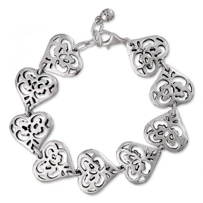 Sterling silver link bracelet, 'Angel Heart' - Sterling silver link bracelet