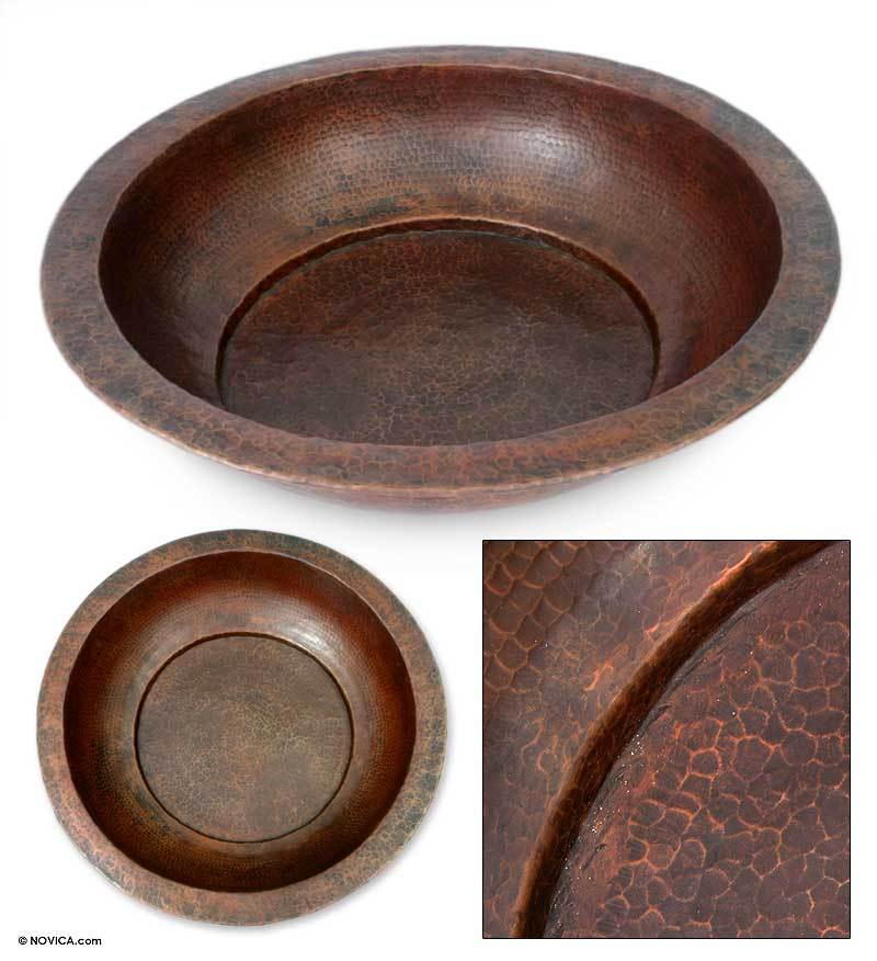 Hand Made Mexican Copper Centerpiece Bowl Illusions NOVICA