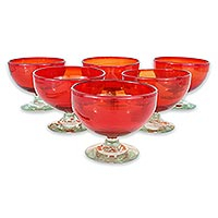 Blown glass dessert goblets Sunset set of 6 Mexico