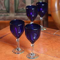 Blown glass wine glasses Cancun Night set of 4 Mexico