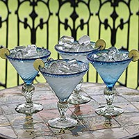 Martini glasses Ice Blue set of 4 Mexico