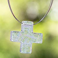 Dichroic art glass cross necklace,