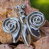Sterling silver brooch pin pendant, 'Bubble Butterfly' - Sterling silver brooch pin pendant