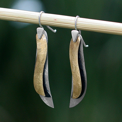 Mexican Sterling Silver Gold Plated Leaf Earrings - Nature's Contrasts