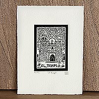 'The Temple, Tequila Lotto' - Mexico Religious Folk Art Signed Limited Edition Etching