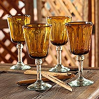 Blown glass wine glasses Amber Glory set of 4 Mexico