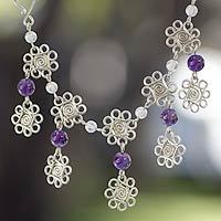 Amethyst and rose quartz waterfall necklace,