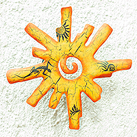 Iron candleholder, 'Cave Art Sun' - Sun Wall Sconce Iron Candleholder Handmade in Mexico