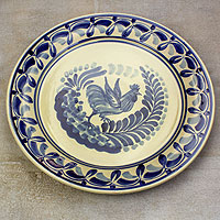 Majolica ceramic plate Rooster at Dawn Mexico