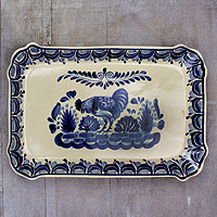 Majolica ceramic plate Colonial Rooster Mexico