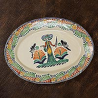 Majolica ceramic plate Oval Catrina Mexico