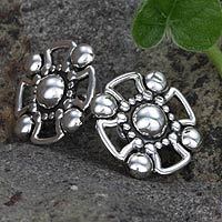 Sterling silver button earrings,