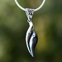 Silver pendant necklace, 'Sinuous' - Fair Trade Mexican Modern Fine Silver Pendant Necklace