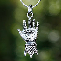 Sterling silver pendant necklace, 'Hand of Hamsa' - Taxco Silver Sterling Silver Pendant Necklace