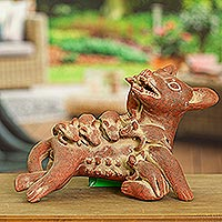 Ceramic figurine Colima Dog with Puppies Mexico