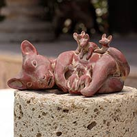 Ceramic figurine Aztec Dog with Puppies Mexico